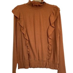 NWT Rust Ruffle Waffle Knit Blouse